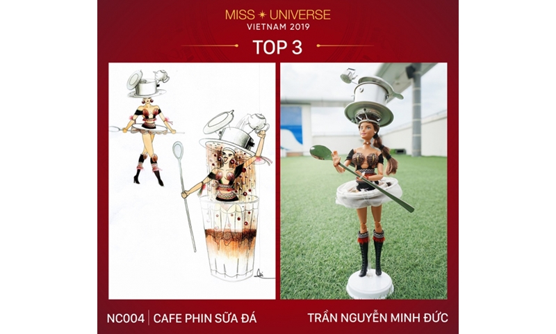 'Cà Phê Phin Sữa Đá' vào top 3 trang phục dân tộc Hoàng Thùy thi Miss Universe